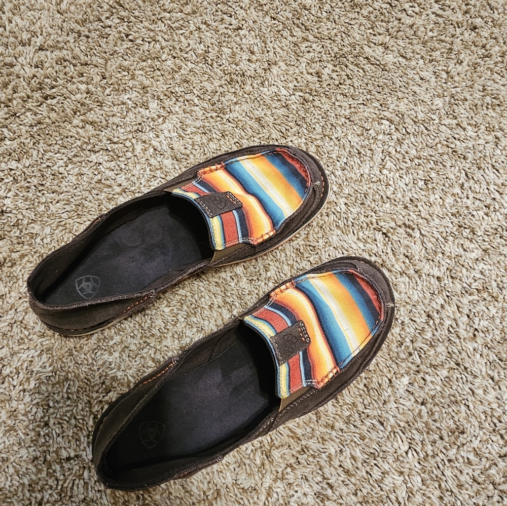 Ariat Orange and Brown Slip-On Crusers with Striped Design